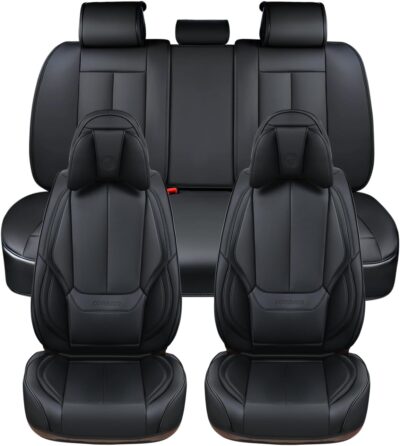 Coverado Car Seat Covers 5 Pieces, Full Set Universal Seat Covers for Cars, Waterproof Nappa Leather Auto Seat Protectors with Head Pillow, Car Interiors Fit for Most Sedans SUV Pick-up Truck, Black - Image 6