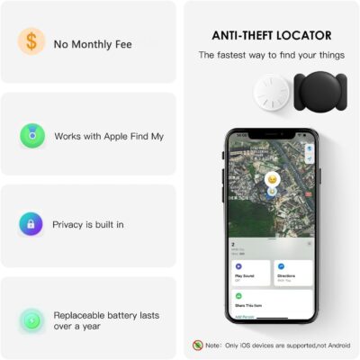Tracker Device for Vehicles,Mini Hidden Car Tracker with Magnetic Case,No Monthly Fee Real Time GPS Car Tracker Works with Apple Find My (iOS Only) (Black,1PCS) - Image 3