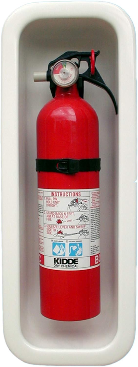 61O25ArzQWL._AC_SL1500_.jpg RV and Marine Fire Extinguisher Box - Keep Your Boat and Family Safe with Reinforced, Recessed Fire Extinguisher Box - Clean Look Easy to Install and Clean, Made in USA (White) - Image 1
