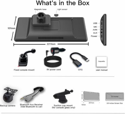 [2026 Fully Laminated Screen] CarpodGo T3 Pro Portable 60fps Wireless Carplay Android Auto,8.9 Inch 1920 * 720 IPS Touch Screen Car Stereo,Display-Only BT Mode Supports Steering Wheel Controls - Image 7