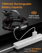 SKYFIRE Rechargeable Headlamp 3000 Lumens Motion Sensor, LED Super Bright Head lamp with 7500mAh Battery, Zoomable 13 Modes 90° Adjustable Waterproof Head Light for Running Cycling Camping Hiking - Image 9