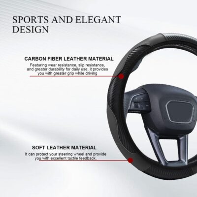 Car Steering Wheel Cover, 15 inch Carbon Fiber Microfiber PU Leather Elastic Steering Wheel Protector, Universal Car Accessories (Gray) - Image 4