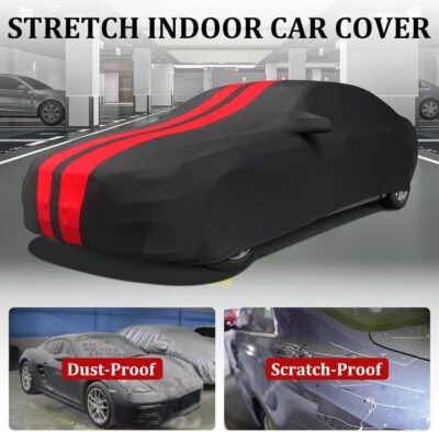 WinPower Indoor Car Cover, Stretch Dustproof Protection Fit 181-192 Inch Sedan Full Car Cover for Underground Garage Car Show, Black and Red - Image 7