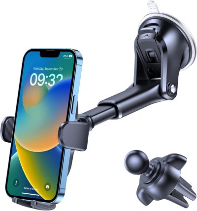 OQTIQ 3-in-1 Car Phone Mount for Dashboard, Windshield & Air Vent – Strong Suction Cup Holder with Adjustable Arm & 360° Rotation – Universal Car Cell Phone Holder for iPhone & Android Smartphones - Image 8