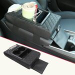 Multi-Functional Adjustable Armrest Cushion - Universal Car Boat Sofa Pad with Built-in Tissue Box & Cup Holder, Faux Leather Storage Organizer for Front/Rear Seats, Yacht, Central Console