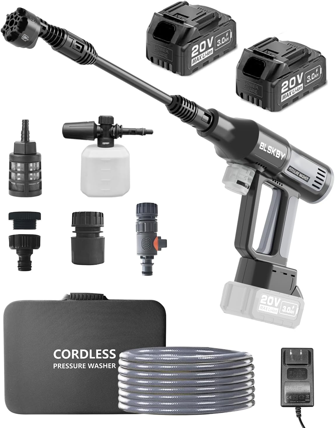 61OacNCuRKL._AC_SL1500_.jpg 1200PSI Cordless Pressure Washer 2 Batteries - Brushless Cordless Power Washer with 6-in-1 Nozzle, Foam Cannon, LCD Display, Battery Pressure Washer for Patio, Car & Outdoor Cleaning - Image 1