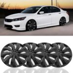 DREAMIZER Glossy Black 15" Hubcaps Replacement,4Pcs Universal R15 Hub Caps 15inch Wheel Rim Cover Exterior Accessories Snap On Car Truck SUV