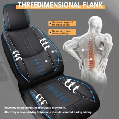 Car Seat Covers for Honda HR-V 2016-2026,Waterproof Nappa Leather Car Seat Cover,Soft Seat Cushion Covers with Airbag,Full Coverage Car Seat Covers Sets(Black Blue,2PCS Only) - Image 6