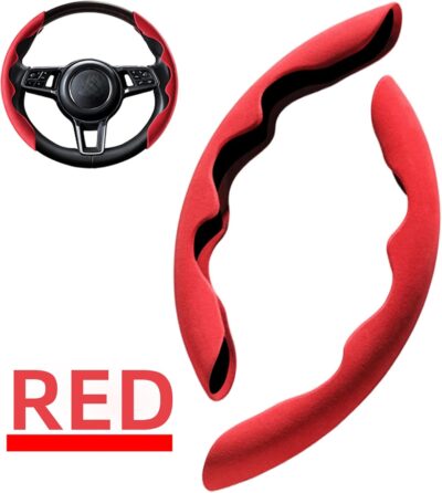 New Fluffy Anti-Skid Steering Wheel Cover Segmented Protector Safe and Non Slip Car Accessory and Durable Easy to Install for Steering Wheels of Universal Fit 99% Car (Suede Material Red) - Image 8