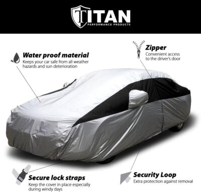 Titan Lightweight Poly 210T Car Cover for Sedans 186-202". Waterproof, UV Protection, Scratch Resistant, Driver-Side Zippered Opening. Fits Camry, Accord and More. - Image 4