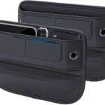 Universal Fit Premium Leather Car Seat Gap Filler Organizer, Center Console Organizer with Card Slots, Clever Gifts for Car SUV Truck Owners (Black, 2 Pack)