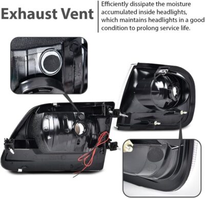 G-PLUS Lightning Style Headlights LED DRL Light Strip Compatible with Ford Expedition 1997-2002/Fit Ford F150 1998-2004/Fit F250 1997-1999 Clear Lens Chrome Housing Amber Reflector - Image 7