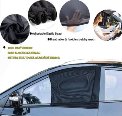 Car Front Window Sun Shade - 2 Pack Breathable Mesh Side Window Shade Sunshade UV Protection for Driver Family Pet on Front seat, Curtain with Two Holes to See Rearview Mirror, Size M - Image 4