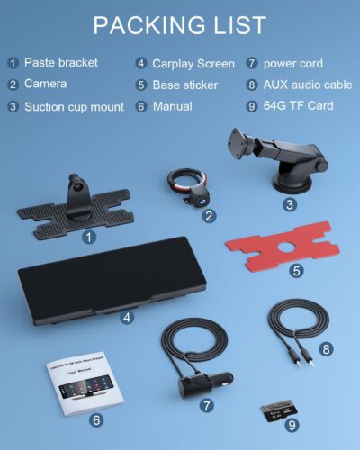 HK3 Carplay Screen for Car, 10.26’’ Wireless Apple Car Play & Android Auto Touchscreen, with 4K Dash Cam,1080P Backup Camera,64GB TF card, Car Stereo/GPS Navigation/Mirror Link/Bluetooth/Voice Control - Image 9