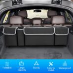 Car Trunk Organizer with Lid, Large Waterproof Vehicle Backseat Hanging Storage Bag with 4 Pockets & Adjustable Straps, Collapsible Automotive Interior Cargo Bag, Universal Fit (Black) - Image 3