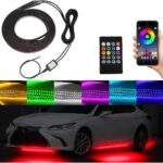 Car Underglow Neon Accent Strip Lights, 4PCS RGB APP Control Vehicle LED Lamp with Sound Active Function Music Mode, Waterproof Auto Exterior Ambient Light, Universal Fit