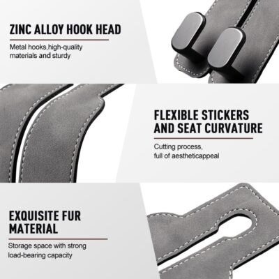 Suede Leather Car Seat Hook, 2026 New Car Seat Back Storage Hook, Car Purse Hook Seat Back Hanger Storage Organizer, With Double Metal Hooks, Car Seat Headrest Hooks for Purses Bag (2pcs - Black) - Image 4