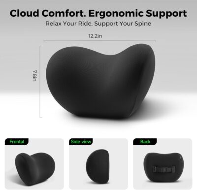 BEBAS Breathable Memory Foam Car Neck Pillow for Driving-Ergonomic Headrest with Superior Neck Support, Universal Fit for Cars,SUVs,Tesla,Toyota & Office Chair-Removable Washable Cover (Black, 1-Pack) - Image 2