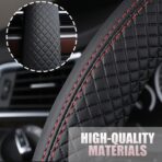 Car Steering Wheel Cover, 15 Inch Elastic Stretch Leather Vehicle Steer Wheel Cover Protector, Anti-Slip Breathable Automotive Interior Protection Accessories, Universal Fit (Black) - Image 3