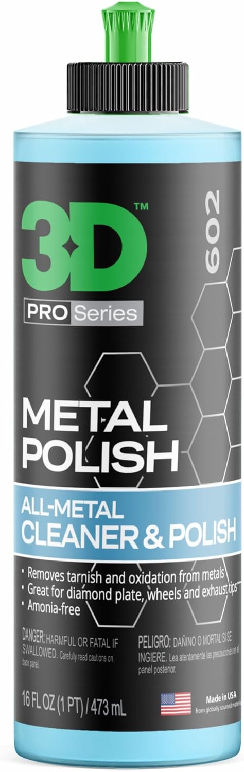61Pa5gwU95L._AC_SL1500_.jpg 3D Metal Polish – Heavy Duty Car Metal Polish for Aluminum, Chrome, Brass, Copper, Silver – Removes Oxidation, Tarnish & Stains – 16oz – Made in USA - Image 1