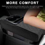 Car Center Console Armrest Pillow, 14"×8.3" Waterproof Leather Armrest Box Cover with Cup and Phone Holder, Soft Memory Foam Arm Rest Console Pad Protector for SUV Truck (Black, Embroidery) - Image 4