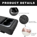 Car Center Console Armrest Pillow, 14"×8.3" Waterproof Leather Armrest Box Cover with Cup and Phone Holder, Soft Memory Foam Arm Rest Console Pad Protector for SUV Truck (Black, Embroidery) - Image 3
