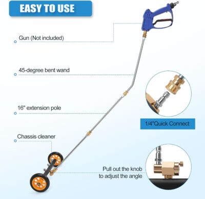 Undercarriage Pressure Washer Cleaner, 16 INCH 2-in-1 Pressure Washer Broom with Extension Wand, Wash Mitt, 9 Nozzles, 4000 PSI Under Car Pressure Washer Attachment for Cars, Trucks - Image 4