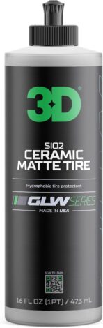 3D GLW Series SiO2 Ceramic Matte Tire Shine | Deep Matte Finish Tire Protectant | Hydrophobic & UV Resistant | Anti-Fade, No Sling | Pro Car Detailing |16 oz