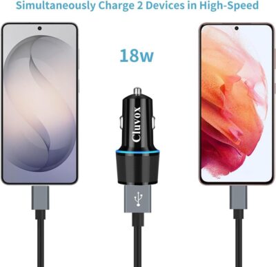 Fast USB Car Charger for Samsung Galaxy A56/A55/A54/A53/A50/A17/A16/A15/A14/S26/S25/S24/S23/S22/S21 Plus/Ultra/Note 20/A21/A31/A51 Quick Charge 3.0 Dual USB Rapid Car Charger with Type C Cable 3.3ft - Image 3