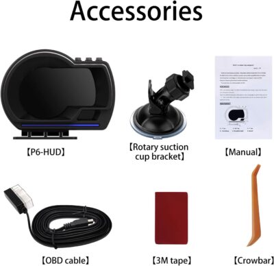 obd2 Gauge Display Heads up Display for Cars Car HUD Head Up Display P6, OBD+GPS Smart Gauge, obd2 Speedometer with Speed,RMP,Water Temperature,Overspeed Alarm,Works Great for Most Cars - Image 9