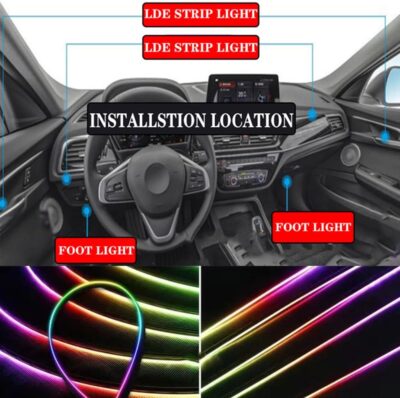LED Interior Car Strip Light, Multicolor RGB 9 in 1 Optic Ambient Lighting Kits，Dual Control with Switch and A P P, Neon Lights On Car Dashboard with Music Sync Mode (9 in 1) - Image 3