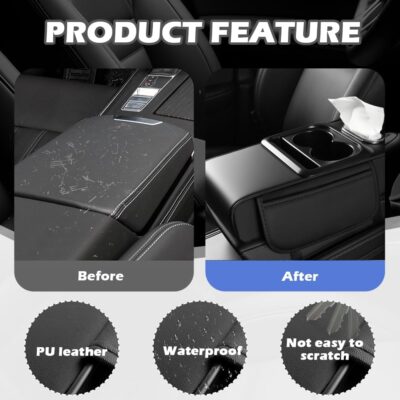 4 in 1 Center Console Cover,Multifunctional Car Armrest Storage Box with Cup Holder& Phone Holder& Car Tissue Holder,7.68 * 13.98" Arm Rest Cover for Cars with 2 Side Pockets - Image 5