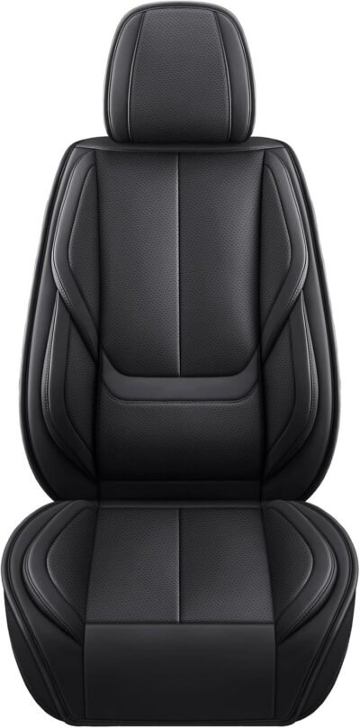 Black Car Seat Cover with Lumbar Support, Car Seat Protector Waterproof, Nappa Leather Car Seat Cushion, Car Seat Covers Front Seats and Back Fit for Most Cars - Image 7