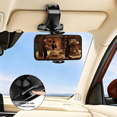 Car Dashboard Phone Holder, 360° Rotation Clip-on Vehicle Dash Cellphone Stand with Parking Number Plate, Auto Sun Visor & Rear View Mirror Mobile Phone Mount, Fits Most Smartphones - Image 5