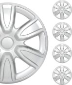 SCITOO Silver 15 inch Hubcaps Universal Wheel Covers Easy Installation, PP Material, Set of 4 for Cars Fits for All Models