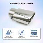 Stainless Steel Car Exhaust Tip, 2.5" to 3.3" Adjustable Car Decoration Chrome-Plated Finish Exhaust Tailpipe, Universal Car Exhaust Pipe Modification Tail Throat Tail Pipe (Silver #Straight) - Image 7