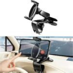 Car Dashboard Phone Holder, 360° Rotation Clip-on Vehicle Dash Cellphone Stand with Parking Number Plate, Auto Sun Visor & Rear View Mirror Mobile Phone Mount, Fits Most Smartphones