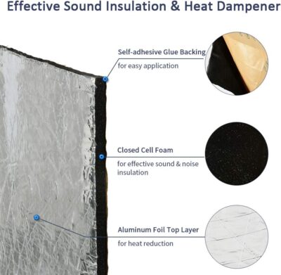 Abahub Sound Deadening 394 mil 16 sqft Heat Shield Automotive Insulation Roll - Car Sound Deadening Material Hood Insulation Pad, Firewall 59"x39" - Image 2