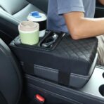 Supin Car Armrest Cushion - Multifunctional Faux Leather Armrest Cushion with Cup Holder, Phone Storage, and Ergonomic Design for All Seasons (BLack)