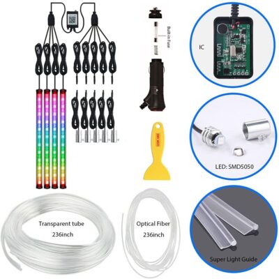 Interior Car Lights with Wireless APP & Remote Control, 9 in 1 RGB Car Ambient Lighting Kit with 4 Under Dash Lights & 5 Fiber Optic LED Strips, Sync to Music Inside Car Accessories - Image 8