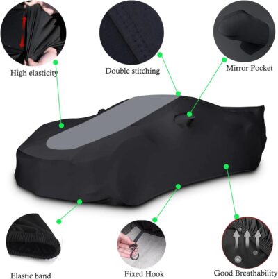 Custom Fit for Porsche 911/Boxster/718/Cayman Indoor Car Cover Porsche Accessories No Faded UV Resistant Dust-Proof Protection Breathable Anti-Wrinkle with Storage Bag（ Black & Gray Combo） - Image 2