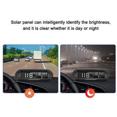 Car Wireless Headup Display Solar GPS Digital Speedometer with LCD Screen Overspeed Alarm KMH/MPH Time/Altitude/Temperature/Speed Display - Image 4