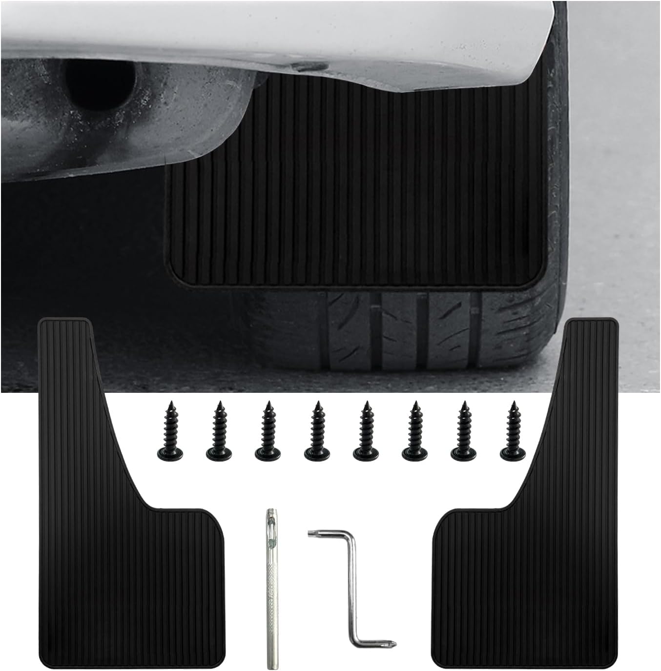 61R5hDs6luL._AC_SL1500_.jpg 2PCS Car Mud Fender Flaps Splash Guards, Flexible Auto Front and Rear Fender Splash Guards Mud Flaps, Universal Automotive Fender Splash Guards for Car Sedan SUV Truck (Large Black) - Image 1