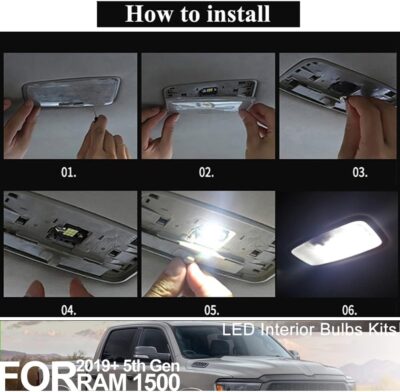 12pcs Super Bright 6000K LED Interior Lights Bulb for 2019 2020 2021 2022 Dodge RAM 1500 5th Gen LED Map Dome Footwell Cargo Light Bulbs White LED Interior Light Bulbs Package + Install Tool - Image 8