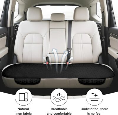 Car Back Seat Cover, Anti-Slip Long Comfortable Vehicle Rear Chair Protectors with Storage Pocket, Breathable Automotive Back Bench Cushion Pad, Universal for SUV Sedan Truck (Black) - Image 3
