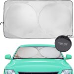 Windshield Sun Shade - Certified 99.87% UVB & 99.02% UVA Protection Car Sun Shade. Award Winning Sunshade for Car Windshield with Patented Technology. Size L 63"x35" Car Window Shades by Kinder Fluff