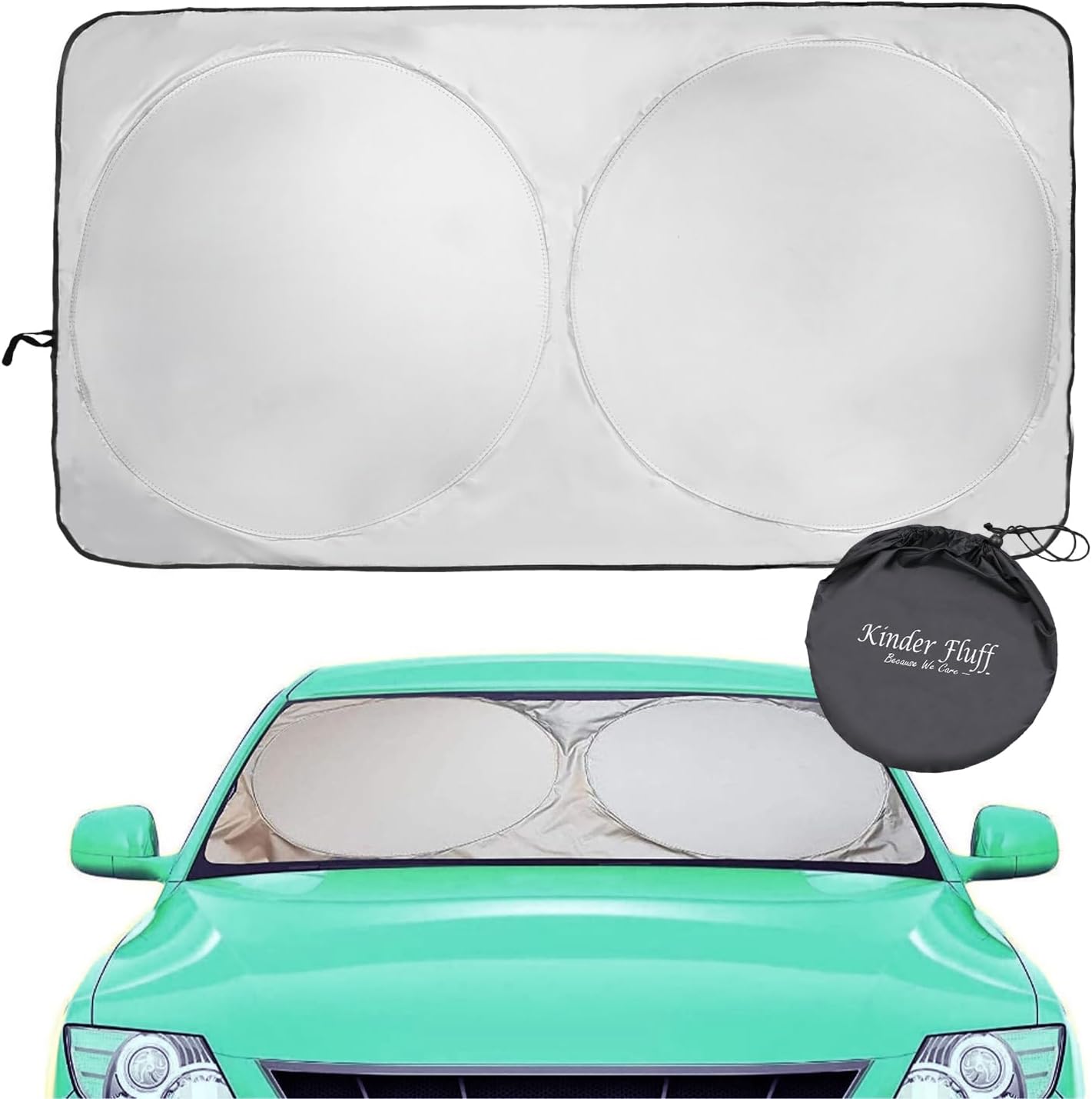 61RGjTTtuPL._AC_SL1500_.jpg Windshield Sun Shade - Certified 99.87% UVB & 99.02% UVA Protection Car Sun Shade. Award Winning Sunshade for Car Windshield with Patented Technology. Size L 63"x35" Car Window Shades by Kinder Fluff - Image 1
