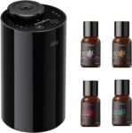 Waterless Essential Oil Diffuser with 4 x 10mL Hotel Scent Fragrance Oils, Rechargeable Car Diffuser Air Freshener Machine, 3 Timer & 3 Mist Modes, Aromatherapy Kit for Home