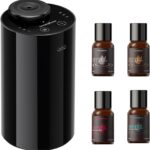Waterless Essential Oil Diffuser with 4 x 10mL Hotel Scent Fragrance Oils, Rechargeable Car Diffuser Air Freshener Machine, 3 Timer & 3 Mist Modes, Aromatherapy Kit for Home