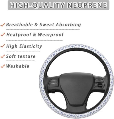 Dujiea Floral Pattern Elastic Stretch Steering Wheel Cover, Anti-Slip and Durable Car Steering Wheel Accessories for Women Men, 15 Inch Universal Fit Car, Truck, SUV - Image 6